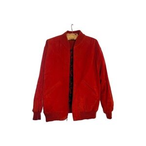 Vintage Red Suede Bomber Jacket | Floral Lined | Zip Front
